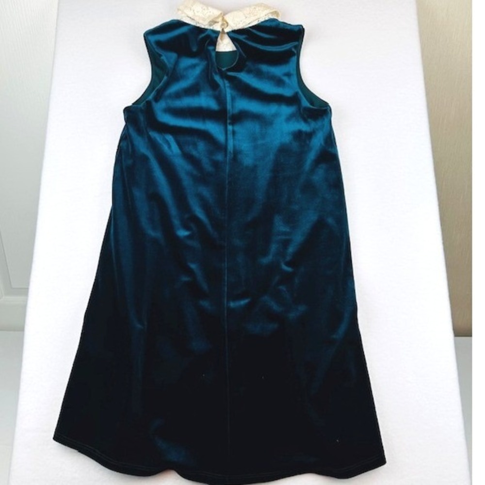 Copper Key Girls Teal Green Velvet Lace Collar Shift Dress Size 8 Holiday Party - Picture 2 of 8